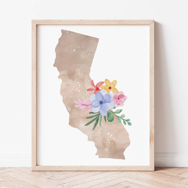 California Floral Silhouette Art Print for wholesale by Backstory Map Co.