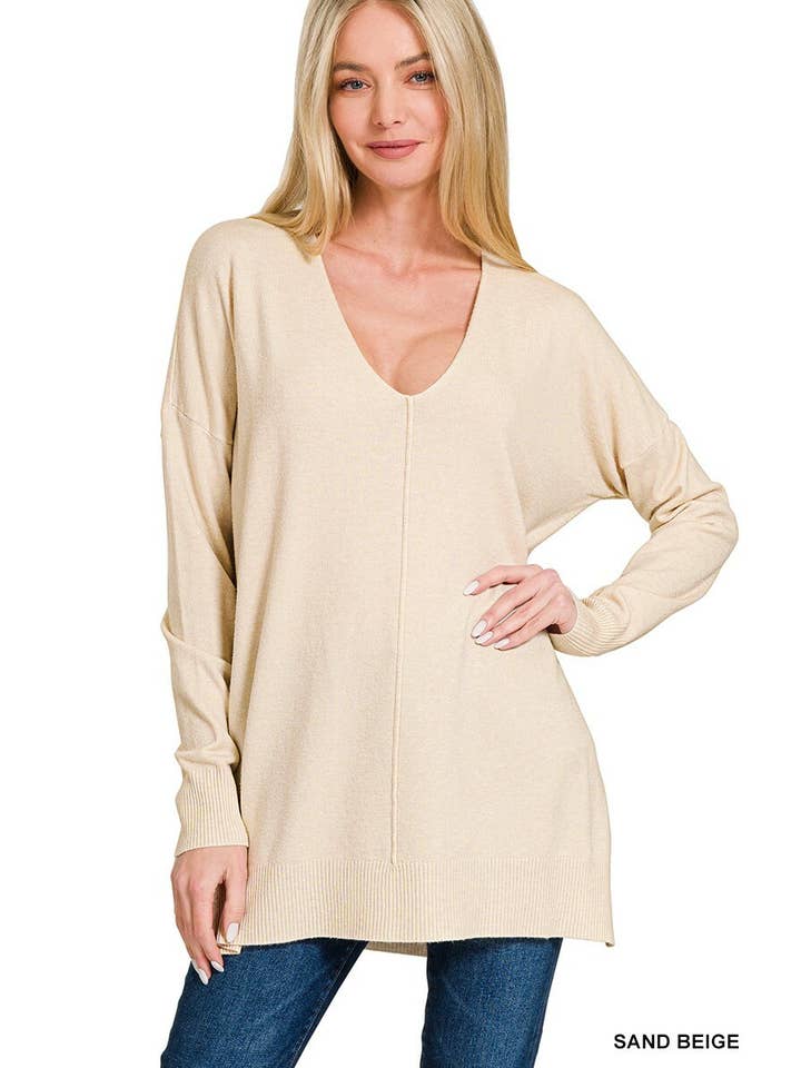 42POPS - Wholesale Knit Sweater - Women's - ,, SI-26529 Garment Dyed Hi Low Hem Front Seam Sweater15