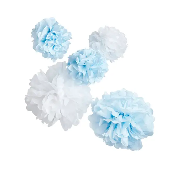 Hootyballoo by Club Green – wholesale Decal – Party decorations – Blue & White Pom Poms 5 Pack1