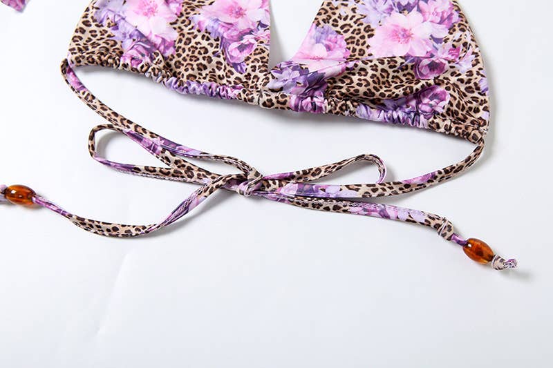 Lily Clothing - Wholesale Two Piece Swimsuit - Women's - Leopard Floral Halter Tie Bikini Set12
