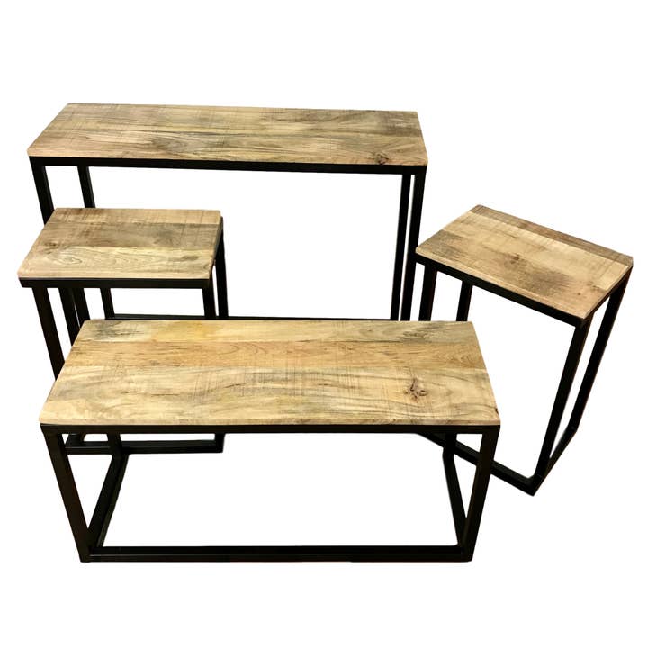 Wilco Home – Mesa consola por atacado – Conjunto de 4 peças: aparador, banco e duas mesas laterais gêmeas recicladas1