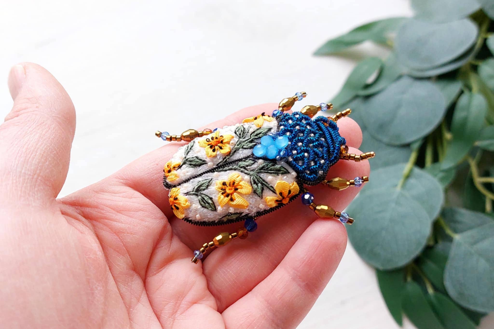 BeadSplendour - Vente Broches - Broche scarabée Broche coléoptère Broche perlée Insecte broche7