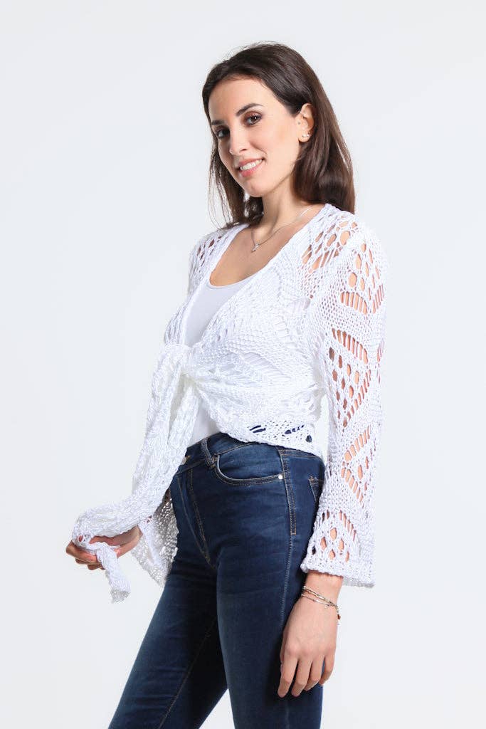 TINA Stephens Italy/Tees By Tina - Vente Cardigan – femme - Boléro Kandra en tricot ouvert à nouer sur le devant (CLS303)6