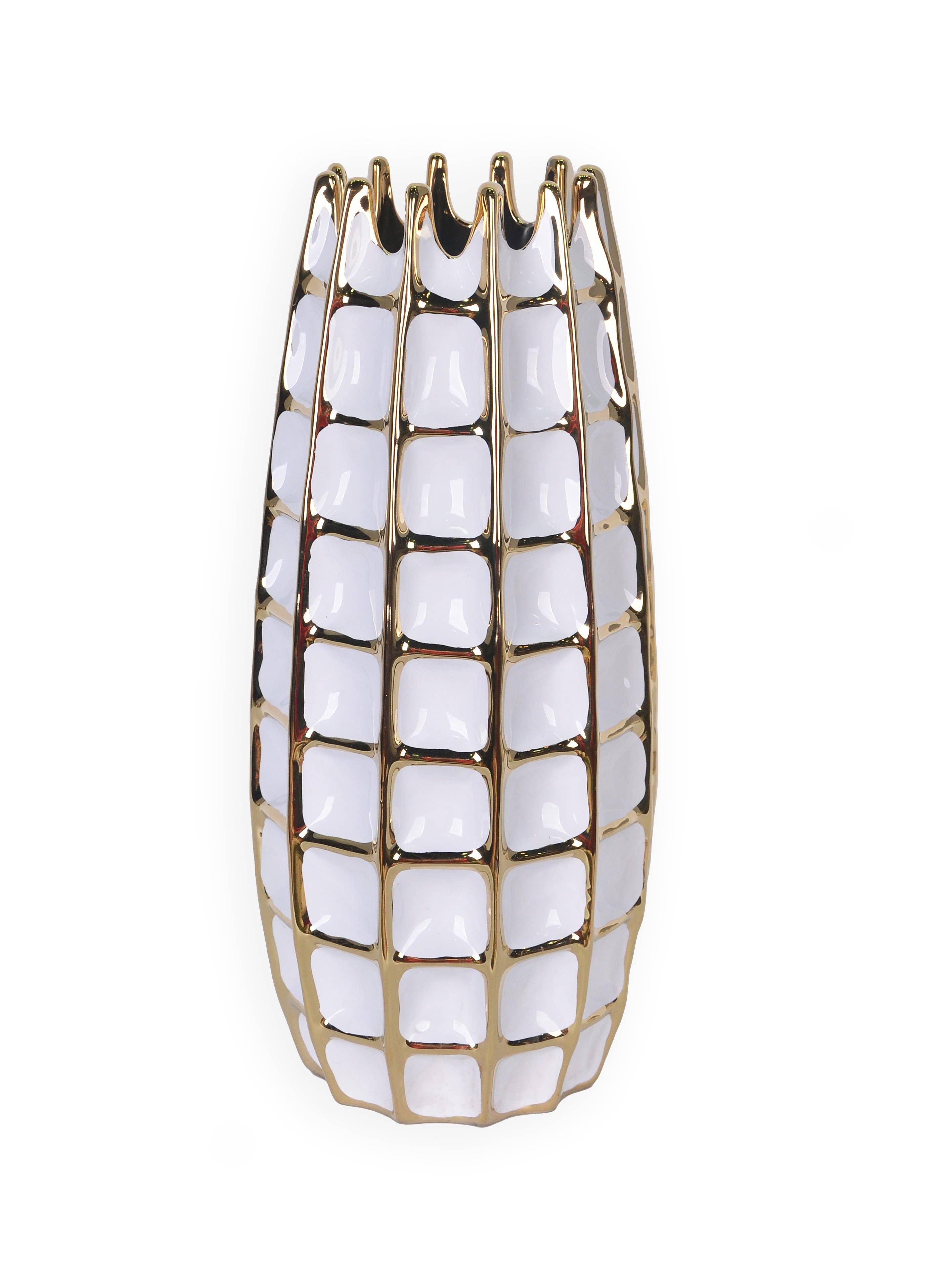VIVIENCE – Großhandel Vasen – Weiße Vase Gold-Quadrat-Design 17 „H1