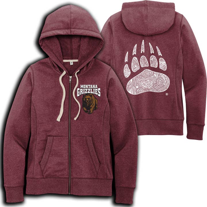 Griz Bear & Silver Shimmer Paw - Women's Recycled Zip Hoodie for wholesale by Blue Peak Creative