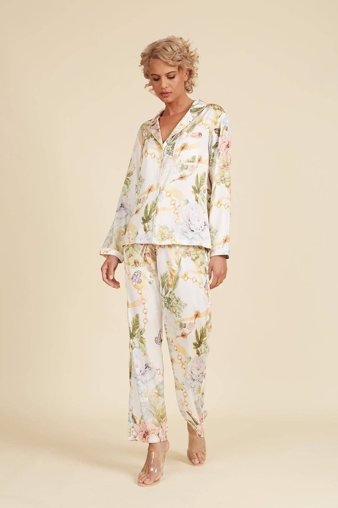 Wrap Up by VP – Großhandel Schlafanzug-Set – Damen – La Boheme Langes Pyjama Set, weiß4