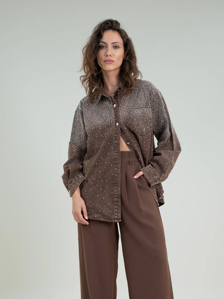 OVERSIZE SHIRT WITH RHINESTONES for wholesale by SWEET MAGIC MODA Y COMPLEMENTOS