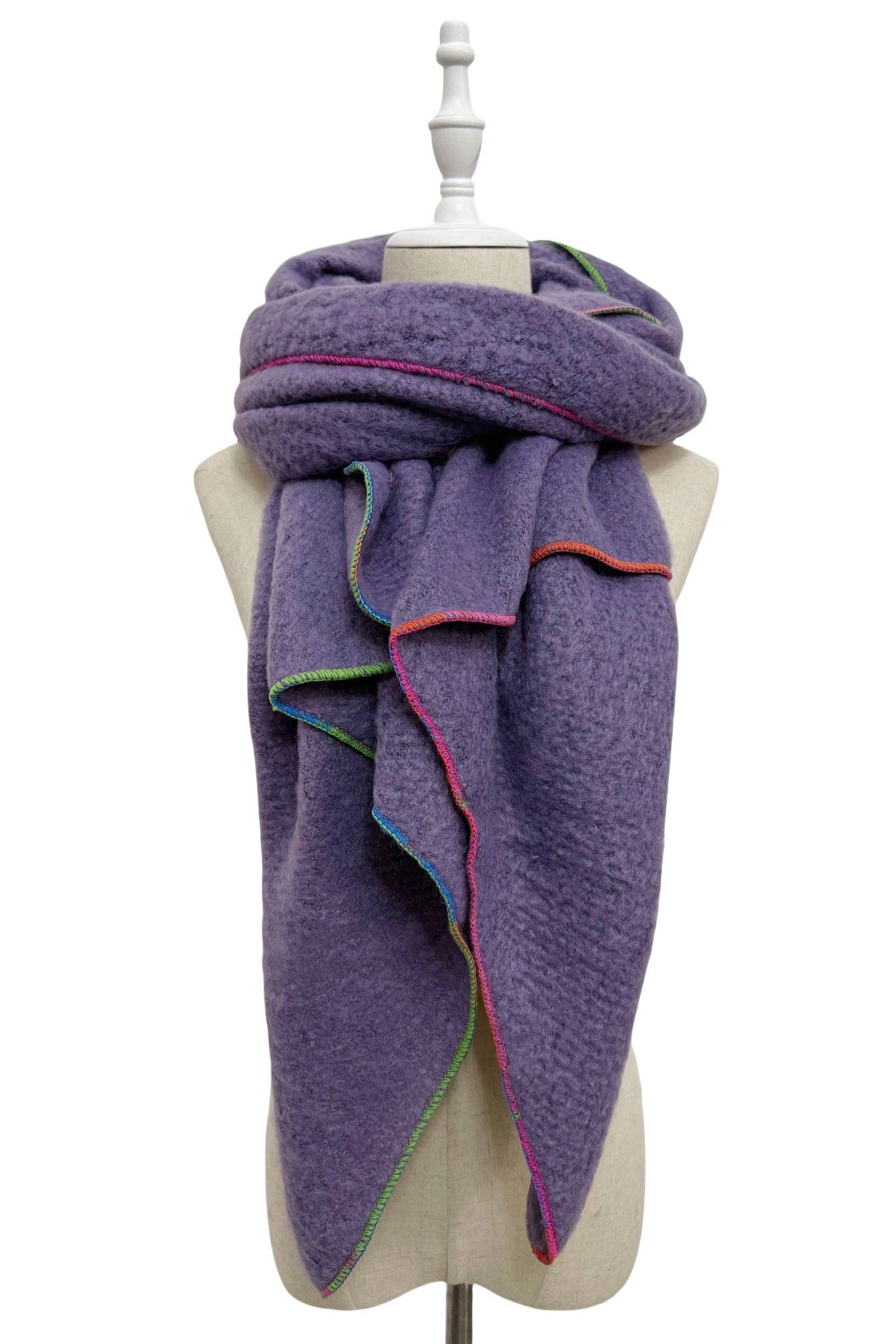 Fashion Scarf World - Wholesale Scarf - Women's - Plain Contrast Stitch Wool Diagonal Edge Scarf17