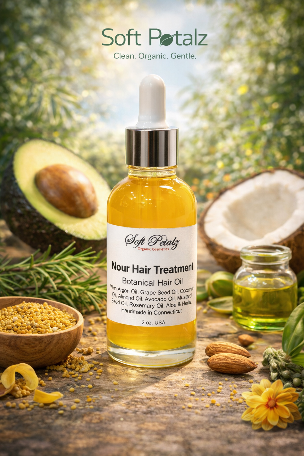 Soft Petalz Organic Cosmetics LLC - Vendita all'ingrosso Oli per capelli - Trattamento Capelli Nour Olio Botanico per Capelli7