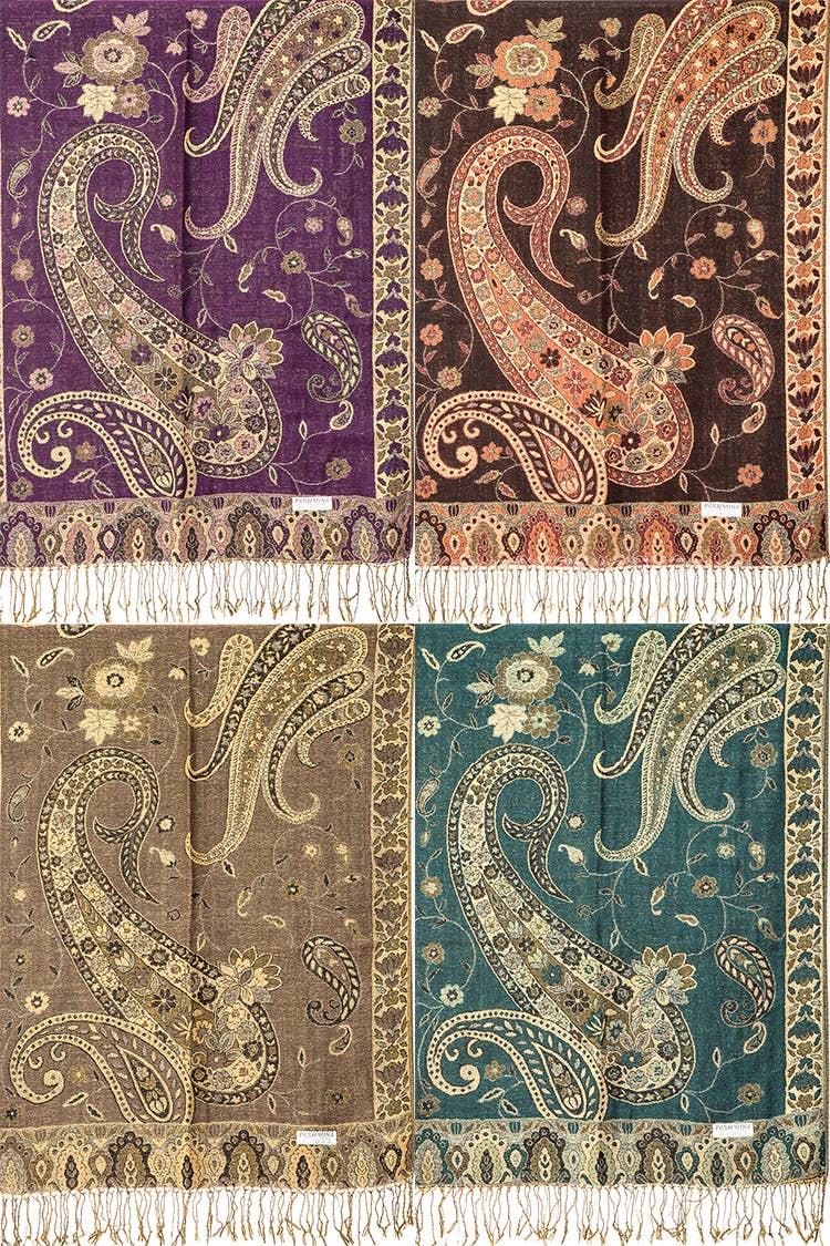 Artini Accessories - Wholesale Wrap - Women's - Sparkly Thread Paisley Intarsia Pashmina Set3