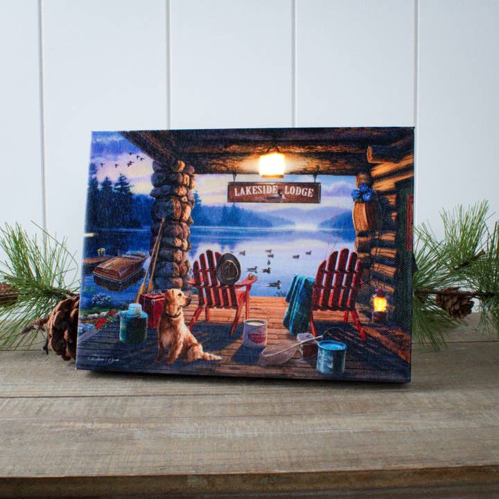 Lakeside Lodge 8x6 Lighted Tabletop Canvas for wholesale by Glow Decor