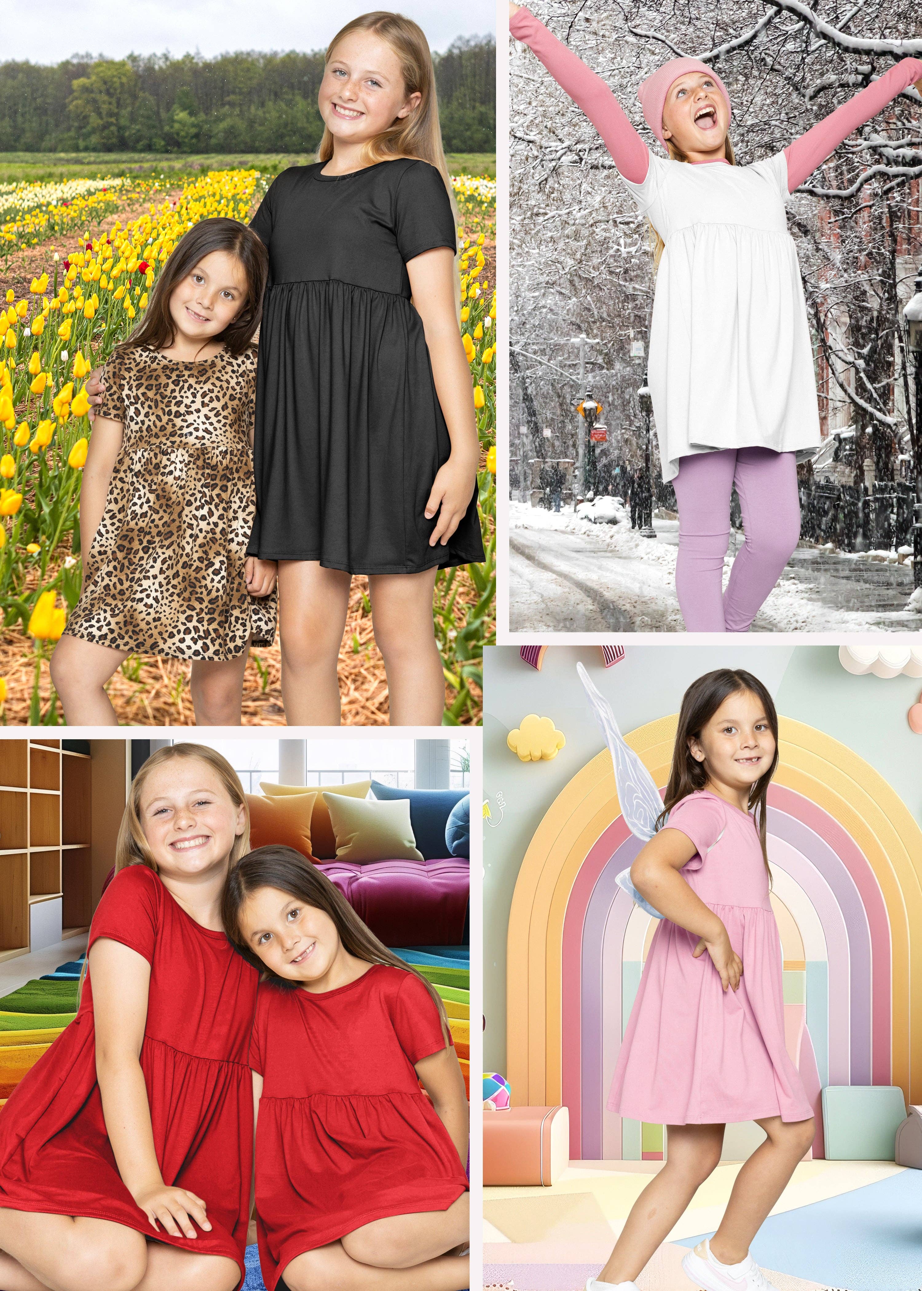 Stretch Is Comfort - Wholesale Dress - Kids - Youth Girl’s Oh So Soft Playtime T Shirt Dress Short Sleeve Casual Stretch Play Dresses|Little to Big Kids7