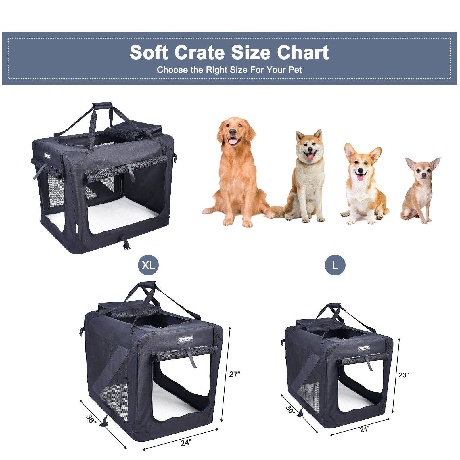 Jespet - Wholesale Pet Carrier - Cat/Dog - Jespet Indoor & Outdoor 3-Door Collapsible Soft-Sided Dog, Cat & Small Pet Crate, Black, 30''3