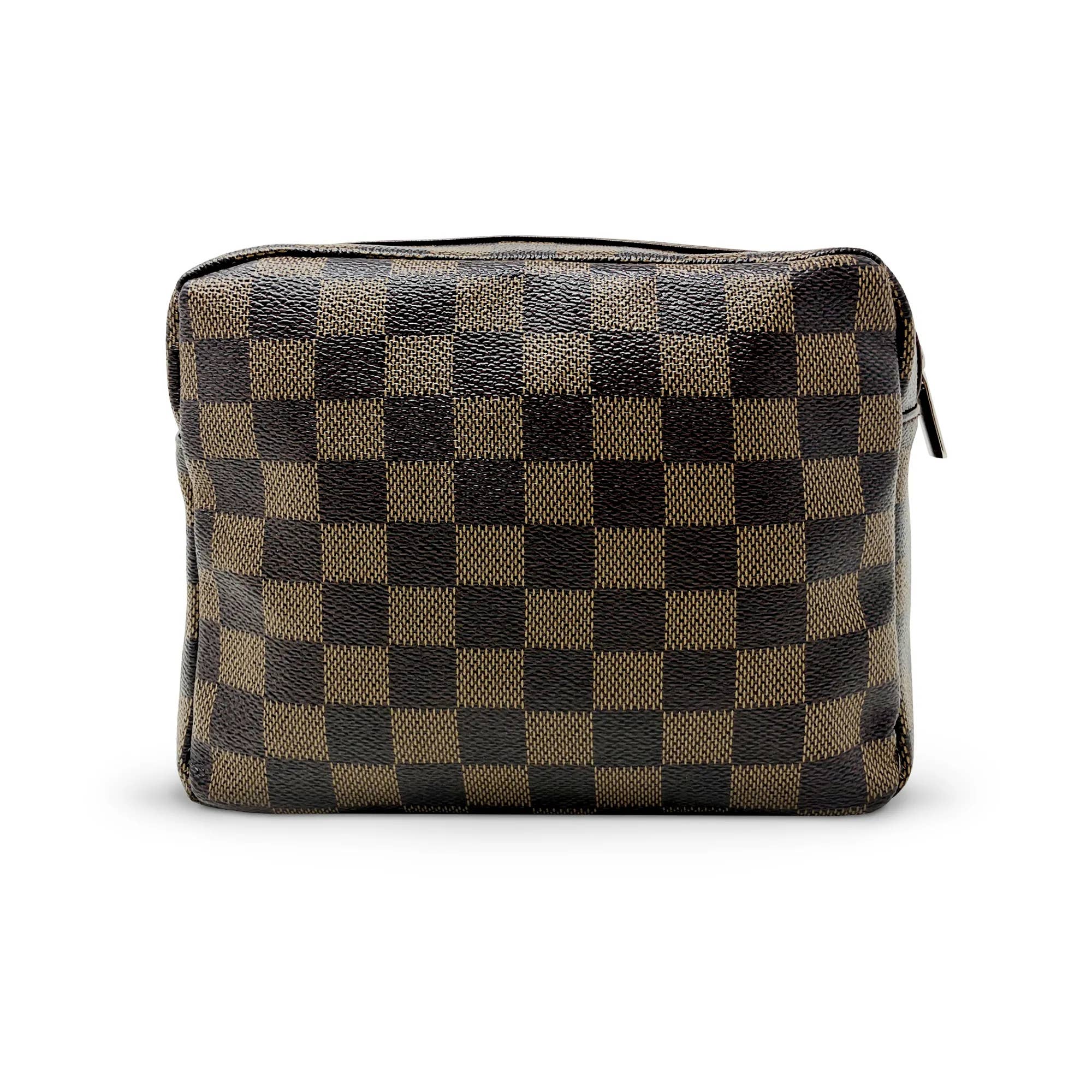 YOUZEY - Wholesale Toiletry Bag - Unisex - Unisex Checkered Toiletry Bag in Brown