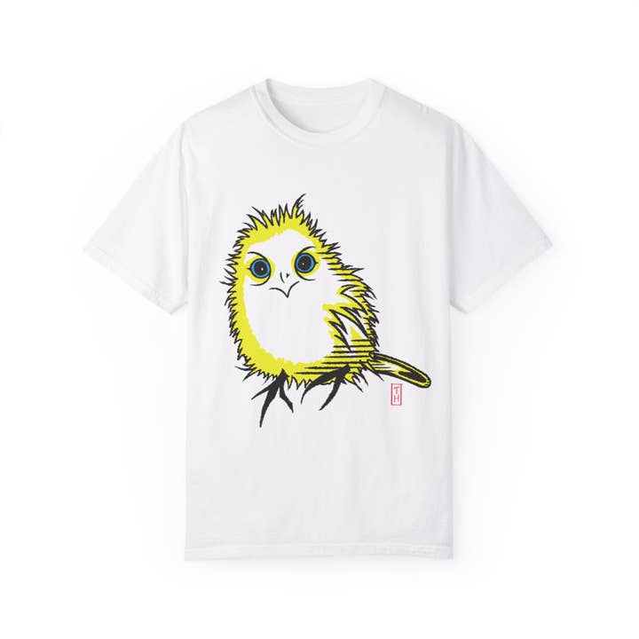 T-shirt à motif d'oiseaux, chemise à motif d'oiseaux ébouriffé et fantaisiste, haut graphique amusant, art contemporain pour la vente par Terry Heath Art