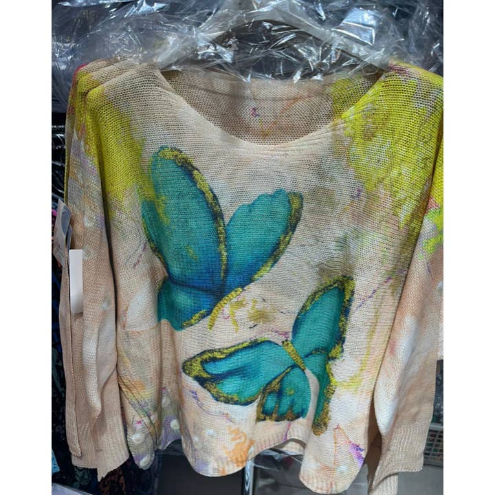 Pull à manches longues printanier imprimé papillon bleu C1002 pour la vente par LOOWIE