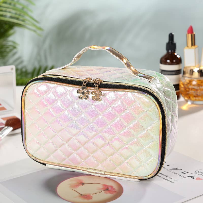 wandf - Wholesale Makeup Storage Box - Laser PU Leather Diamond Plaid Makeup Case0
