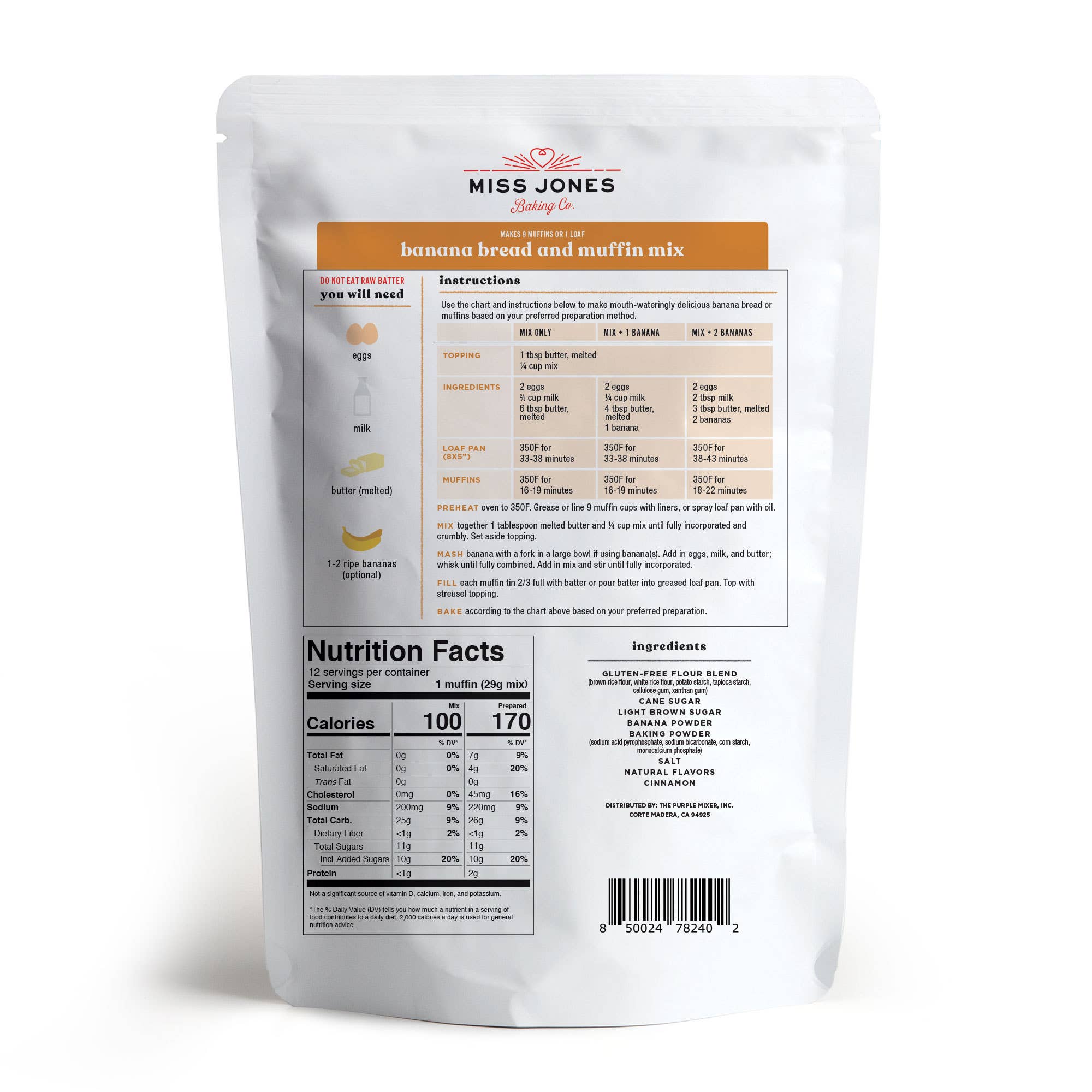 Miss Jones Baking Co. - Vente Mélanges pour muffins - Mélange pour pain aux bananes et muffins sans gluten1