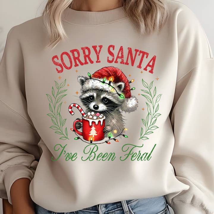 Racoon Christmas Sweatshirt, Sorry Santa for wholesale by Small Town Southern Chic