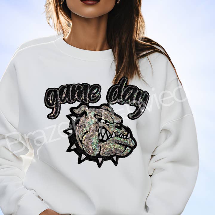 Bulldog Patch Game Day Iron On Black Collar Bulldog Patch for wholesale by Brazenly Envied