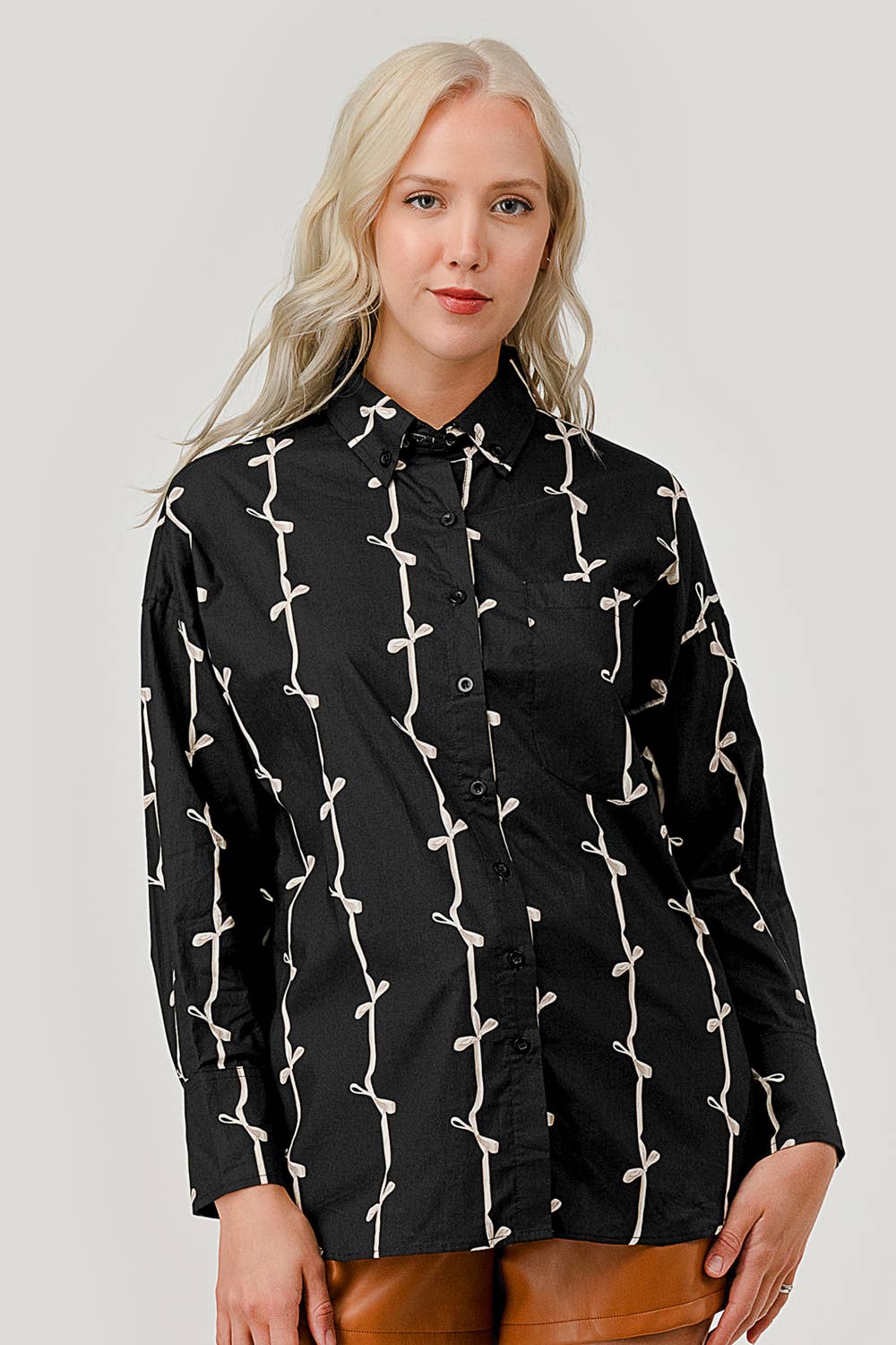 GeeGee x Lovelo - Wholesale Button Down Shirt - Women's - Ribbon Stripe Pattern Button-Up Shirt, OT5091818