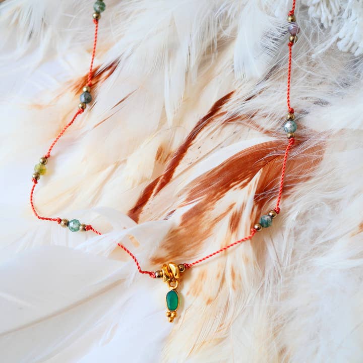 YATRA INDIAN AGATE AND GREEN ONYX CORD NECKLACE for wholesale by GINANDGER