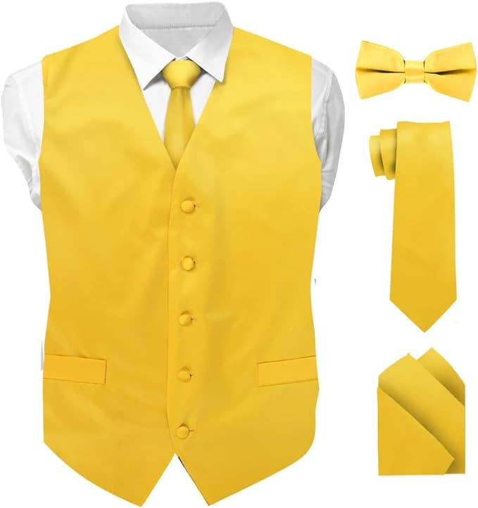 Dubal Brothers - Wholesale Suit Vest - Men's - Vittorio Farina Solid Satin Vest Set (White Back) Var. 02 (Mustard-Yellow)42