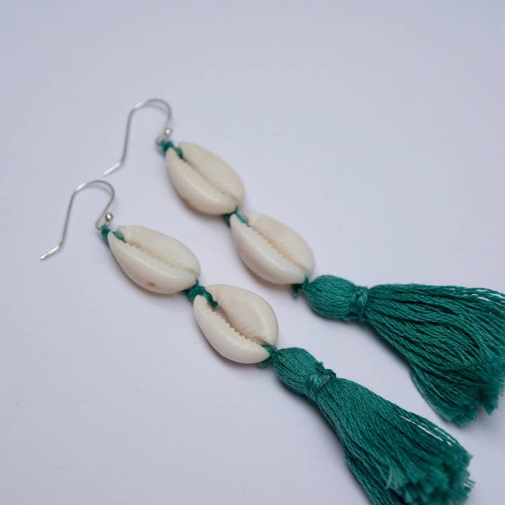 Indigo Moon Jewels - Wholesale Tassel Earrings - Calypso Double Cowrie Tassel Earrings1