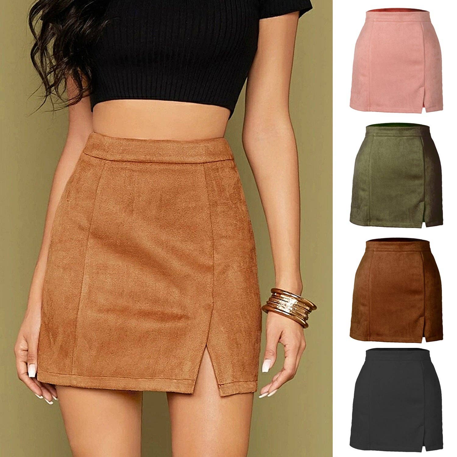 Masyal - Wholesale Skirt - Women's - Western suede hip-wrapped A-line miniskirt autumn and winter3