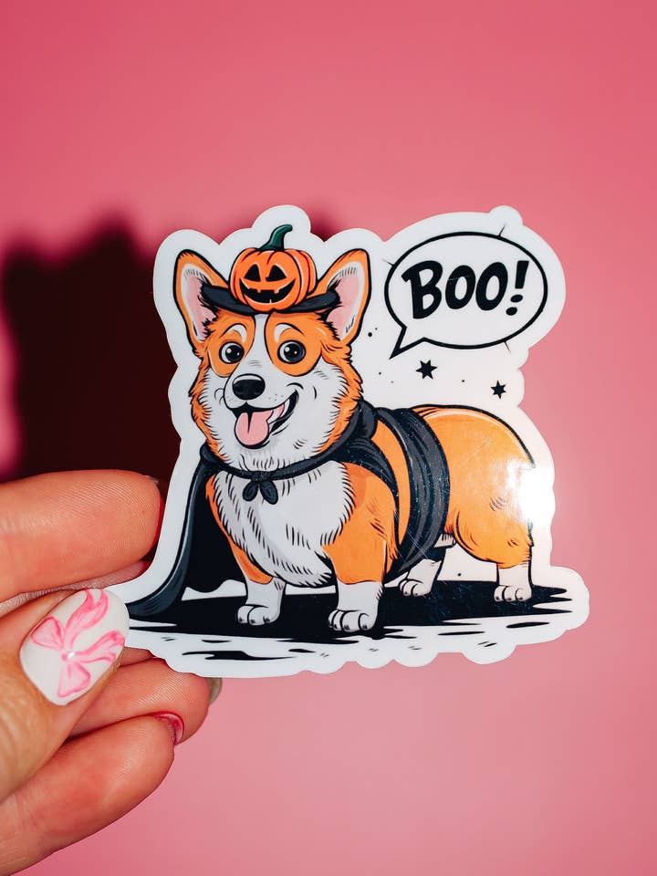 Corgi Halloween Sticker, Boo Spooky Season, Cute Dog Witch for wholesale by ShopSourSweetener