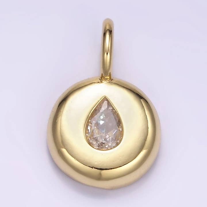 Aim Eternal - Venta al por mayor Abalorios/colgantes individuales - Colgante de Lágrima con Bisel Redondo de CZ Transparente Relleno de Oro de 24K | M1240