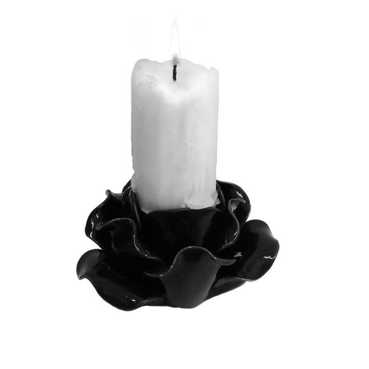 Black Rose Candle Holder/ Pot (pillar) (Candle Holder) for wholesale by Alchemy England