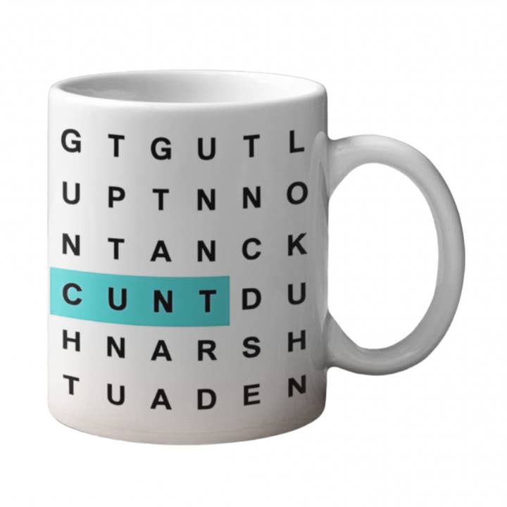 Word Search CUNT Mug for wholesale by Scouse Bird Shop
