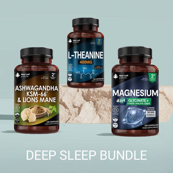 The Deep Sleep Bundle: Magnesium Complex + L-Theanine + Ashwagandha & Lions Mane (Non-Melatonin) for wholesale by New Leaf products Ltd