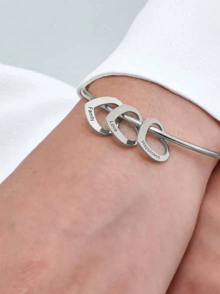 Love Bracelet Peach Heart Name Lettering Titanium Steel Bracelet for wholesale by Fui fui jewelry llc