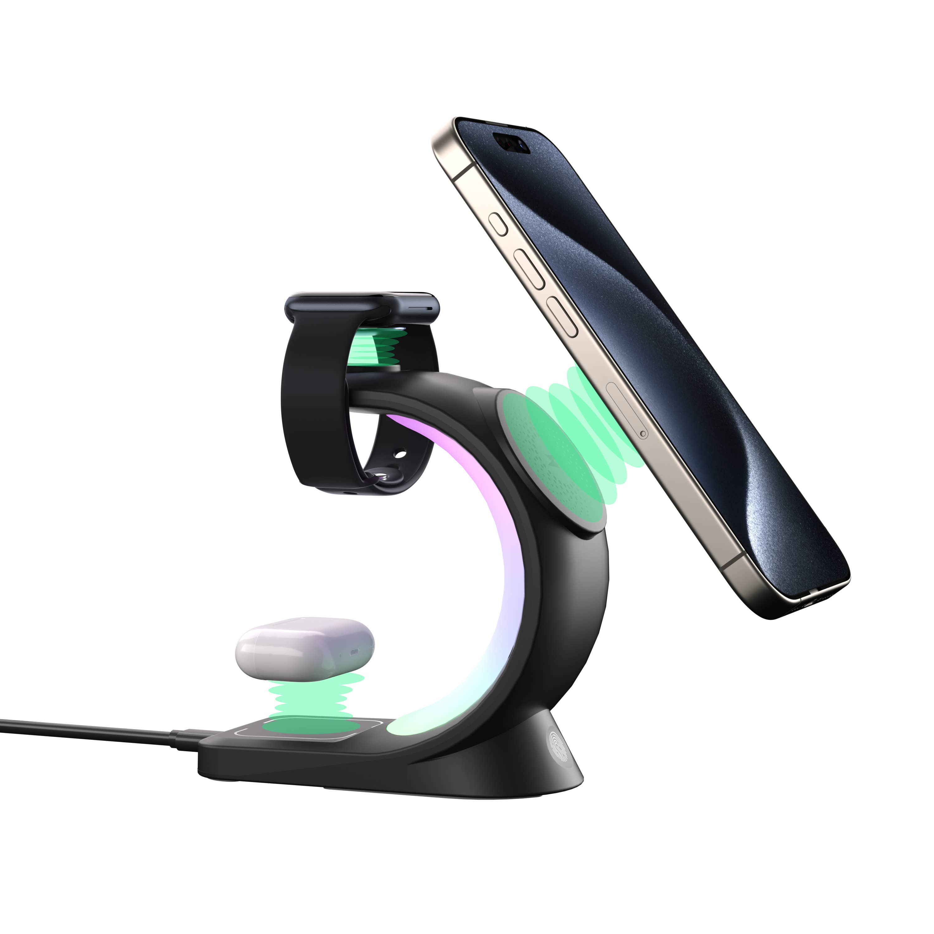 LAX Gadgets – Engroshandel Skærmbeskytter til telefon – 3-i-1 opladningsstation med natlampe og adapter – detailpakke10