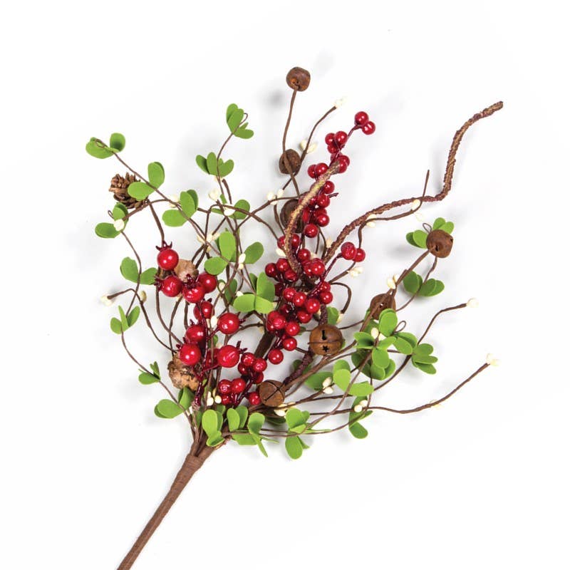 KMI International Corp. - Wholesale Christmas Decoration - Berry Spray With Rust Bells & Pine Cones, Hw, 17 In, Red, Cr1