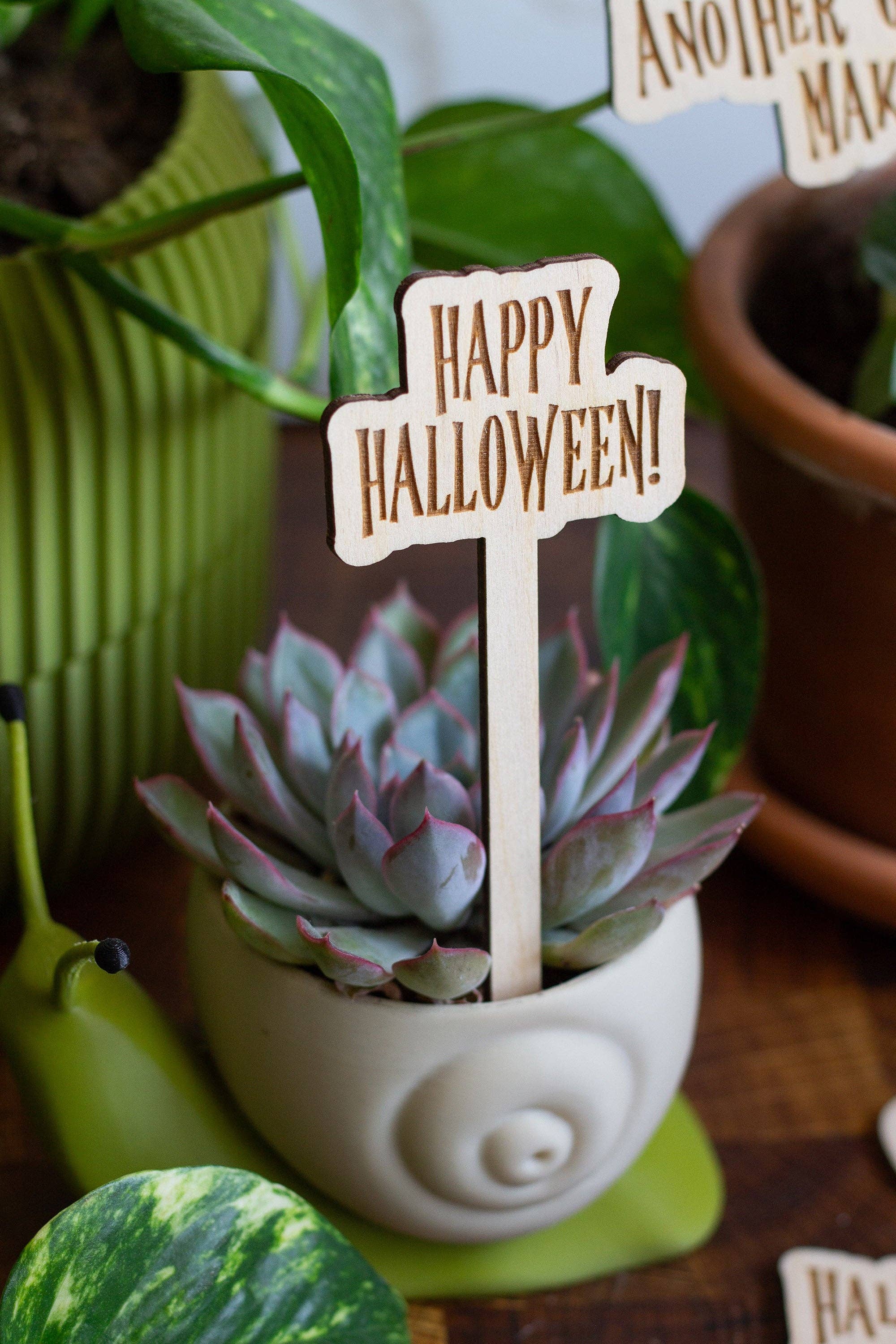 The Print Pantry - Vente Piquets de jardin/pelouse - Marqueurs de plantes en bois pour Halloween6
