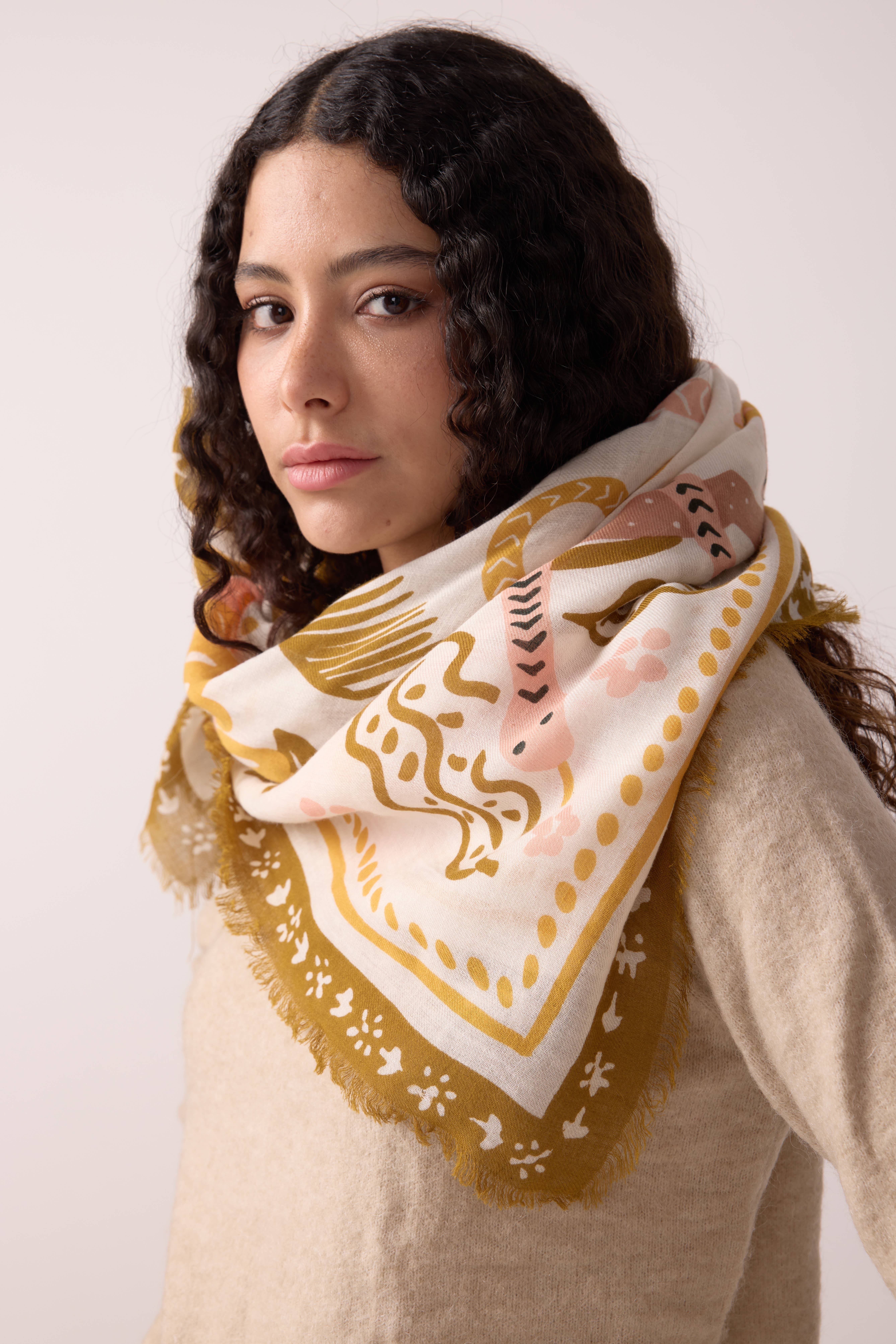 Maradji - Wholesale Head Scarf - Women's - WOOL SCARF TIGER IN THE PALMERAIE BRONZE1