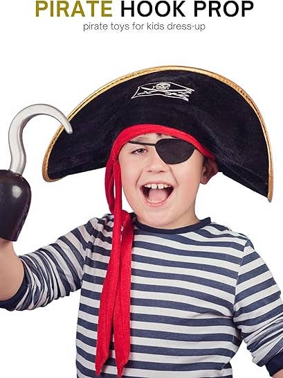 4E's Novelty - Wholesale Costume - Kids - 4E's 2-Pack Pirate Hook Hands - 8" Black & Gold Costume Prop