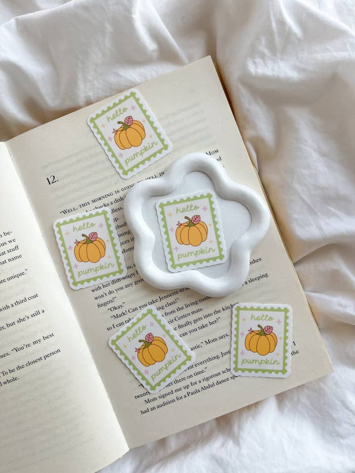 Hello Pumpkin Stamp Sticker | Fall Autumn Sticker for wholesale by Fleurs on Sunday