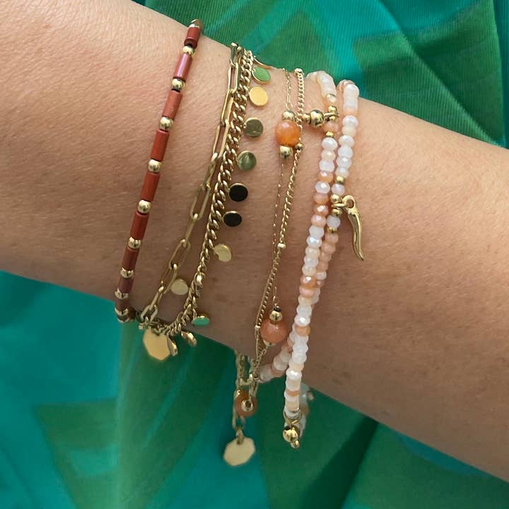 Bijoux 7bis - Wholesale Beaded Bracelet - Natural Stone Double Pearl Adjustable Steel Bracelet1