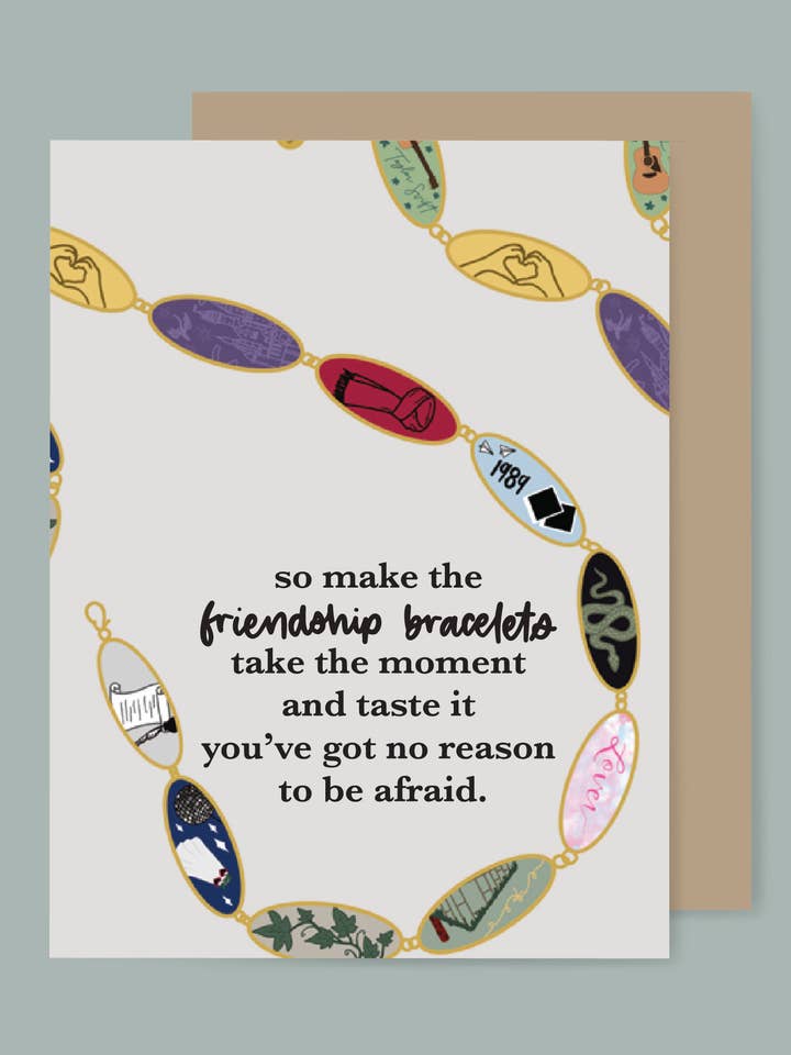 Carte-note avec bracelet d'amitié Swiftie Eras pour la vente par the letters mdn