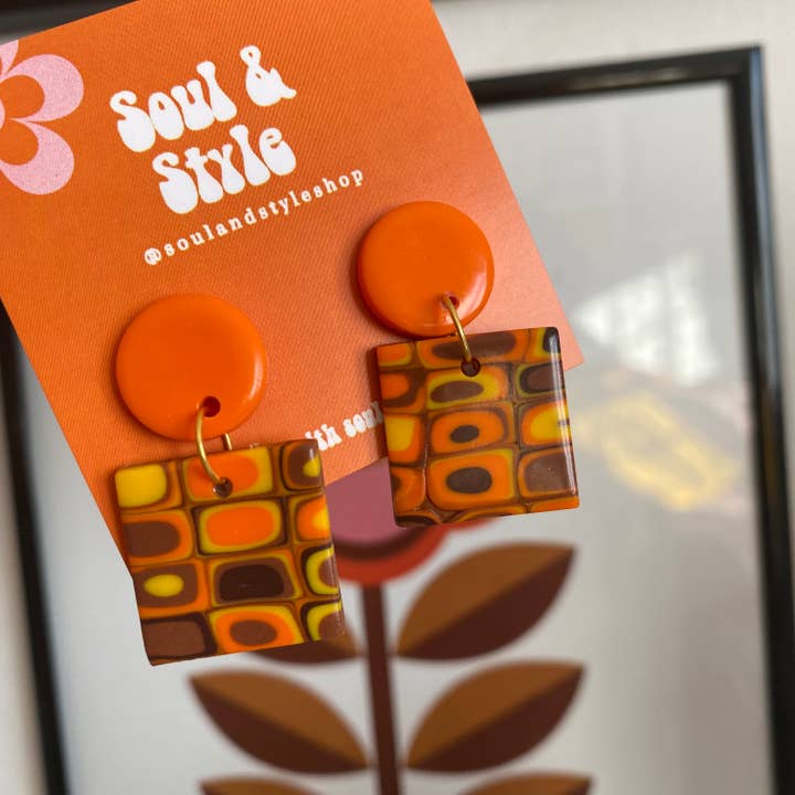 GOLDIE ~ 60s mini square retro earrings ~ groovy funky for wholesale by Soul and Style