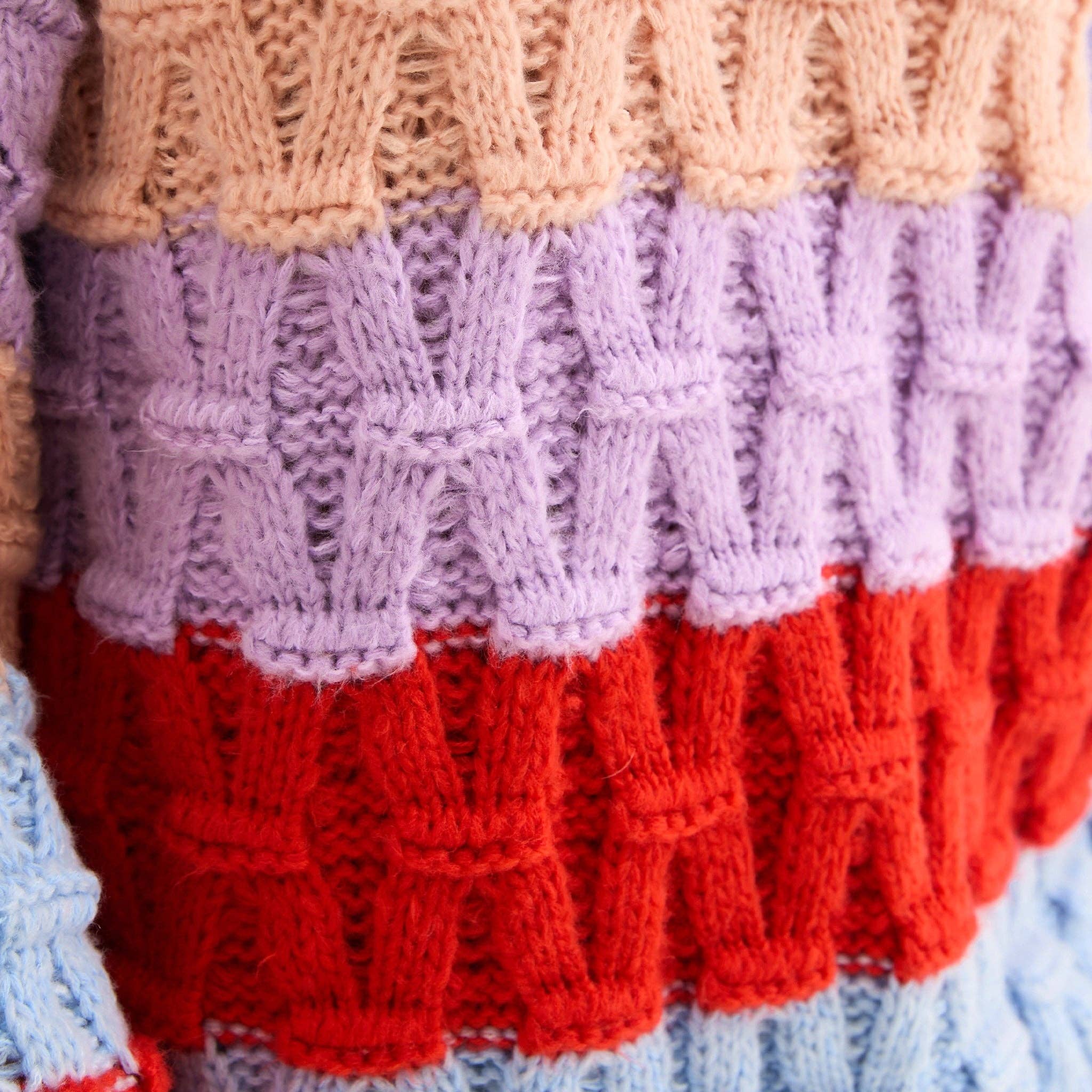 Cara & The Sky – wholesale Knitted jumper – Women′s – Mandy Criss-Cross Stitch Balloon Sleeve Stripe Jumper - Orange16