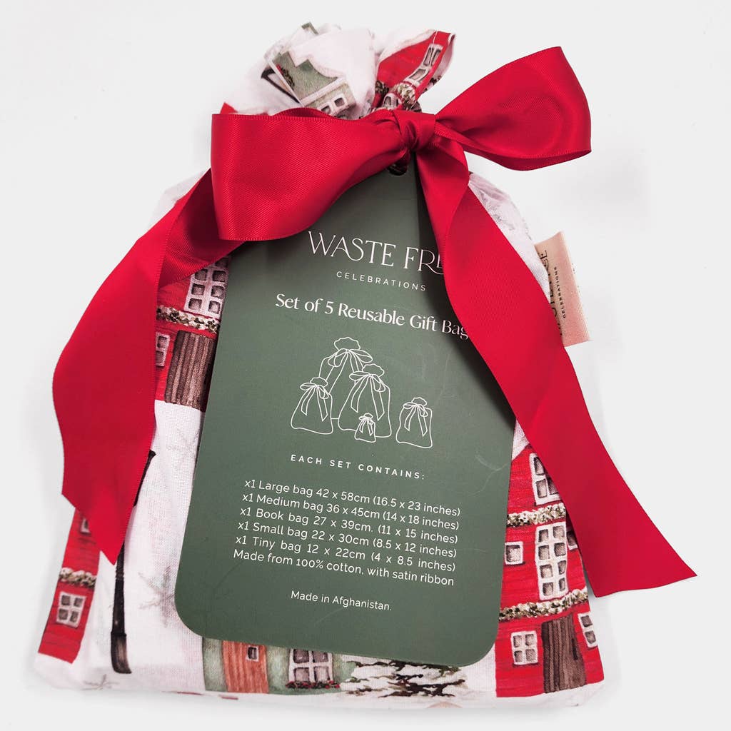 Waste Free Celebrations - Wholesale Gift Bag Set/Pack - Christmas Cottages (Reusable Gift Bag Set)3