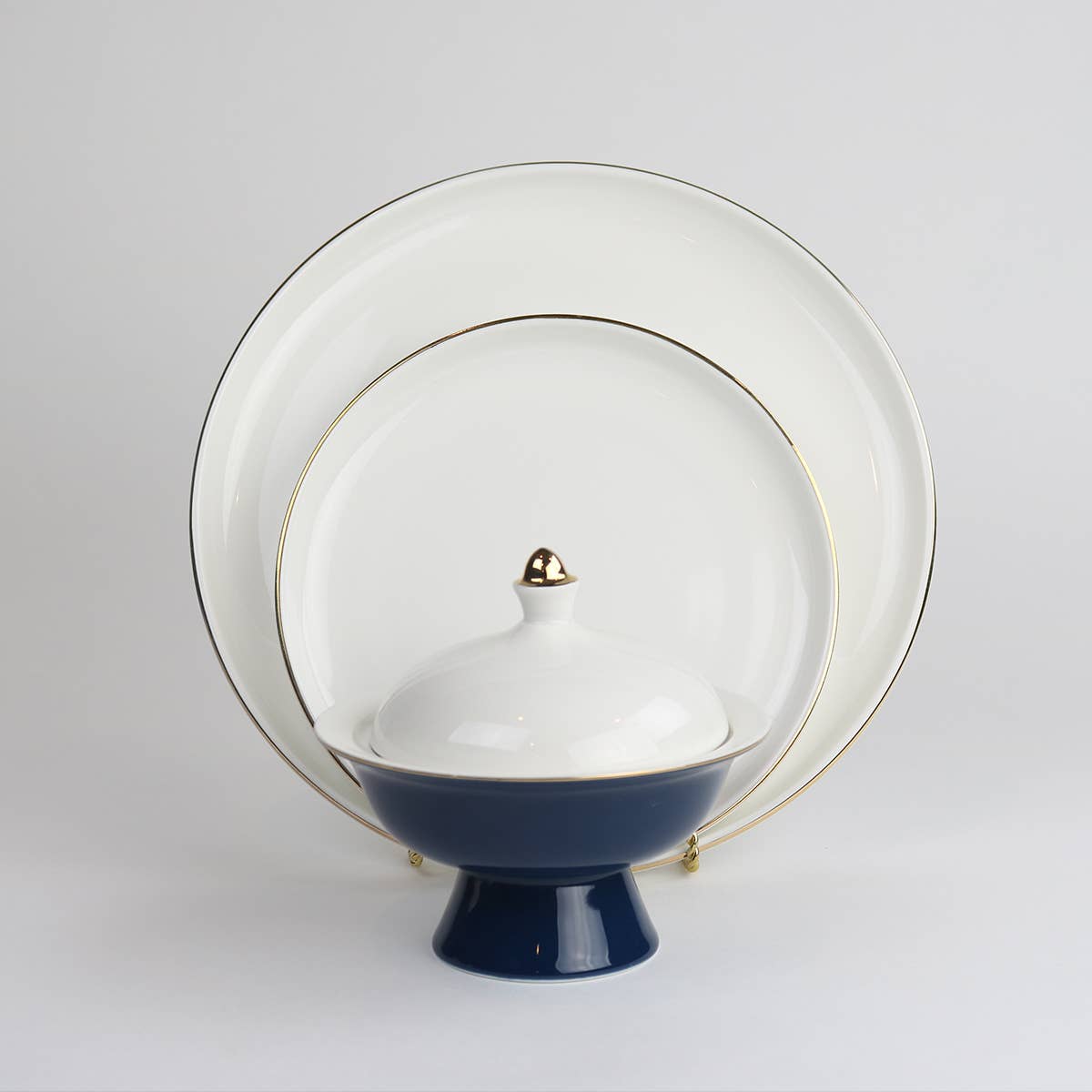 Little White Dish - Wholesale Bowl - Navy Versaille Soup Bowl With Lid - Set of 4