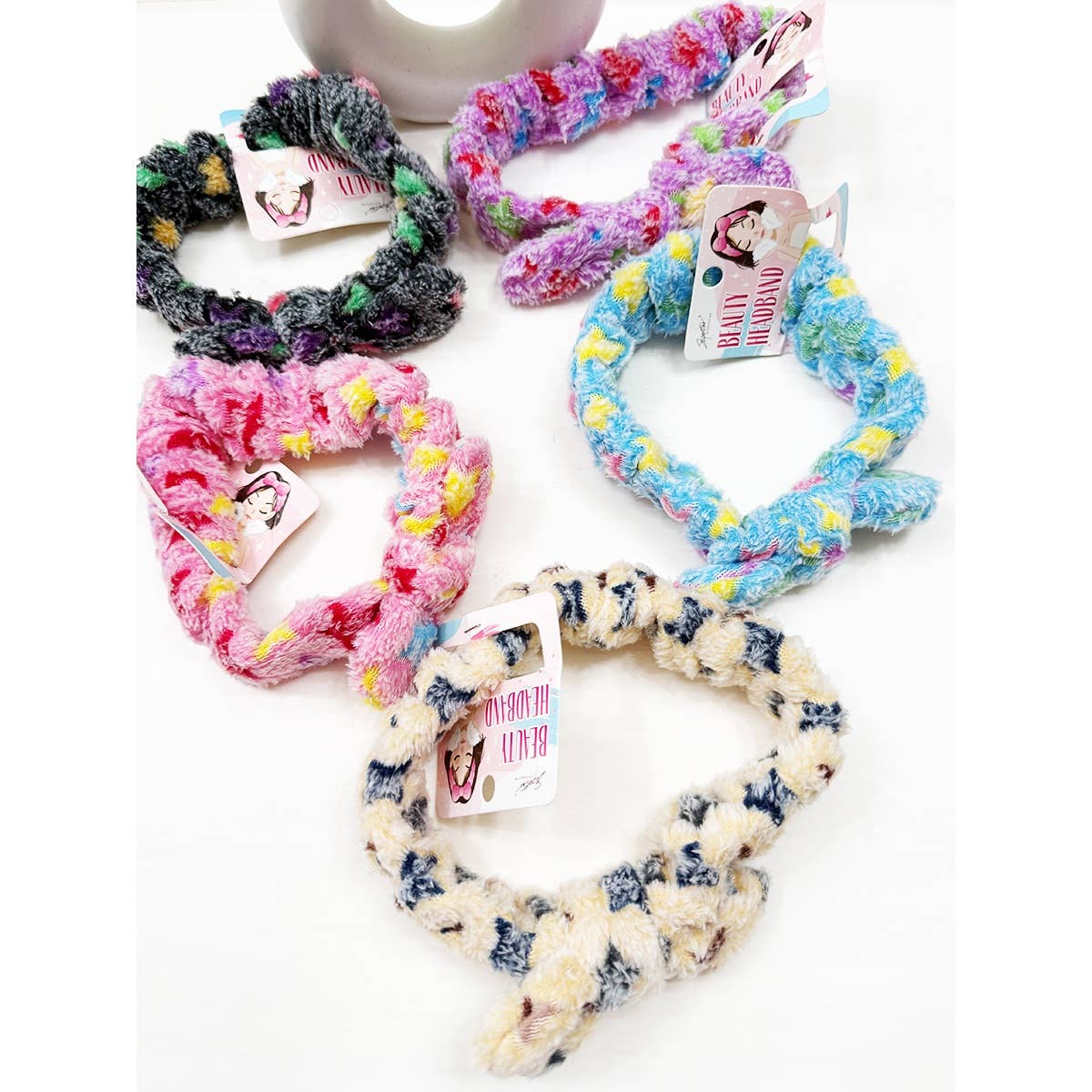 MIX COLOR Star Print Fuzzy Spa and Makeup Headband for wholesale on Faire2