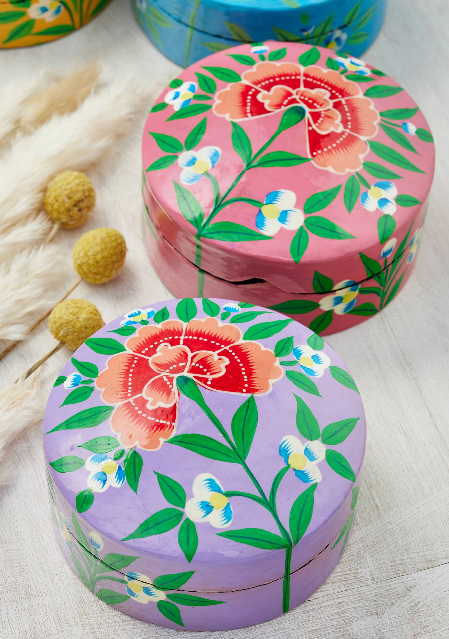 Namaste – wholesale Jewellery box/organiser – Kashmiri Chrysanthemum Handpainted Trinket Box Large4