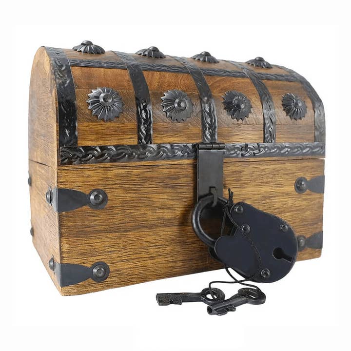 giftland - Wholesale Decorative Box - Wooden Pirate Chest Box With Iron Lock and Keys